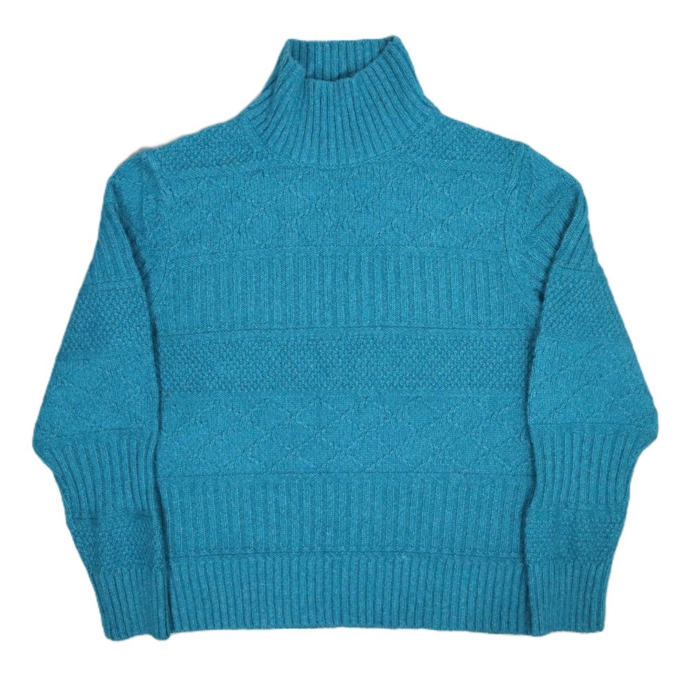 Todd Snyder New York Teal‎ Blue Wool Blend Cable Knit Mock Neck Sweater M